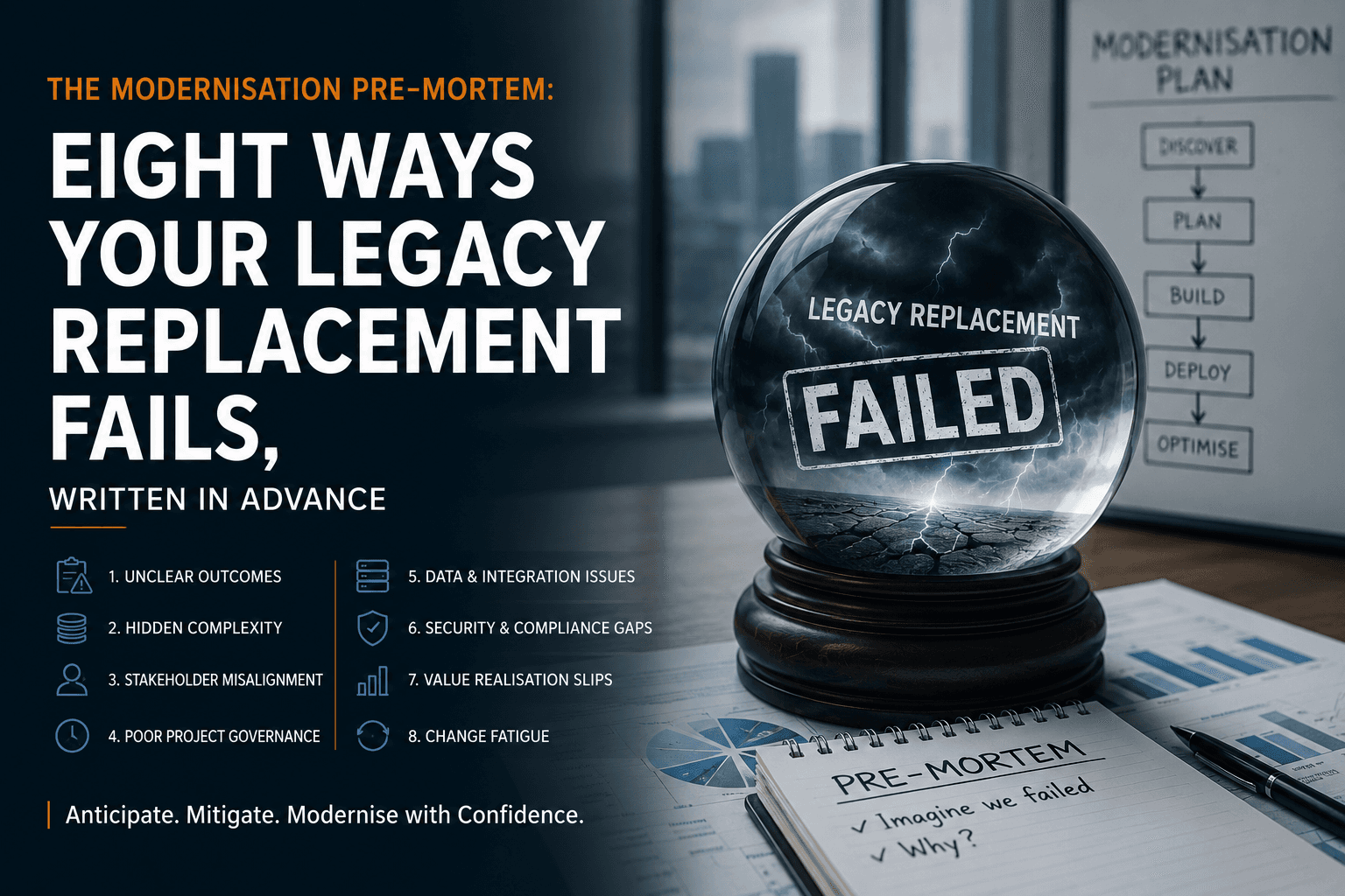 The Modernisation Pre-Mortem: Eight Ways Your Legacy Replacement Fails, Written in Advance
