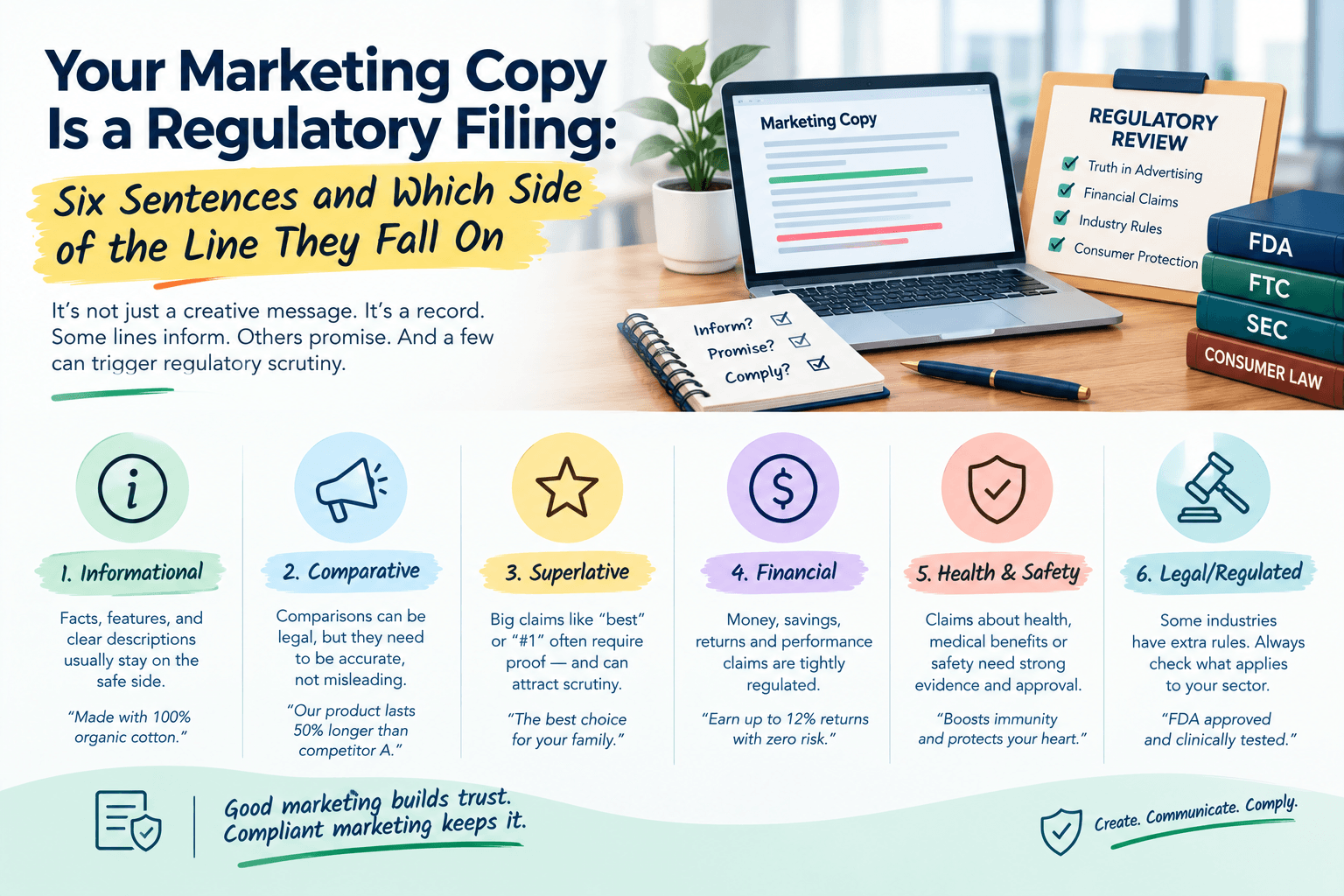 Your Marketing Copy Is a Regulatory Filing: Six Sentences and Which Side of the Line They Fall On